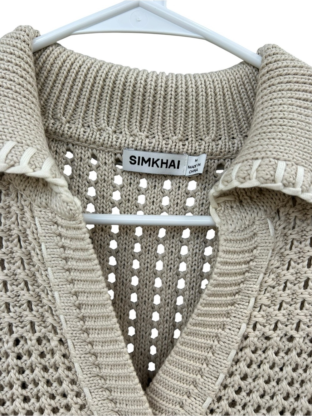 SIMKHAI Beige Crochet Knit Sweater - Size Medium - 100% Cotton - Minimalist - Picture 6 of 11